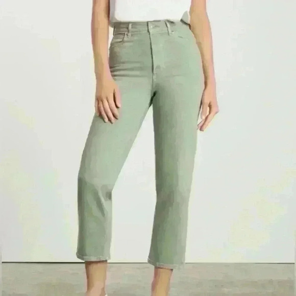Everlane Denim - Everlane Womens The Way High Slim Jean Straight Leg Sage Green Size 31 Short